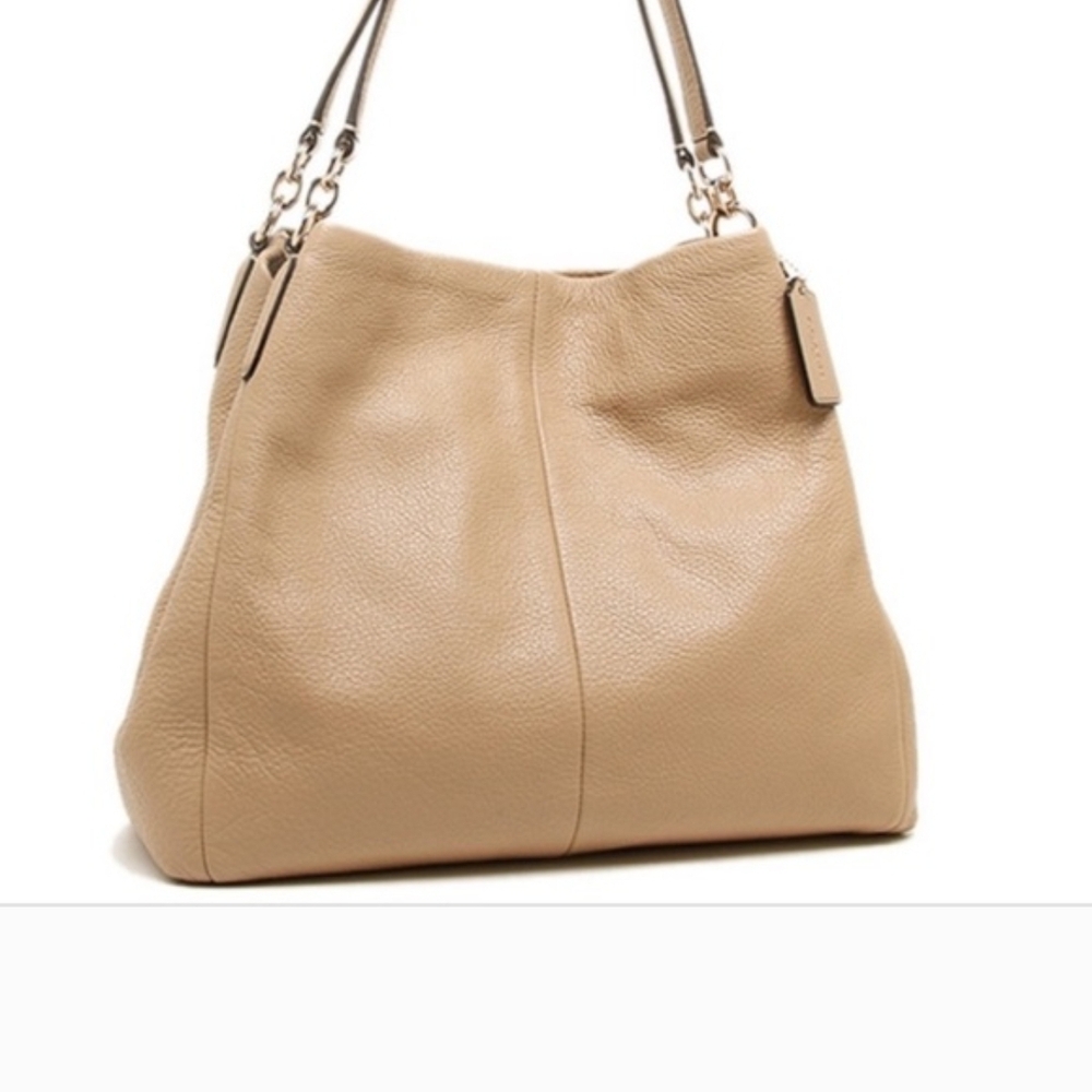 Memorial Day Sale Coach Pebbled Leather Shoulder Bag in Tan